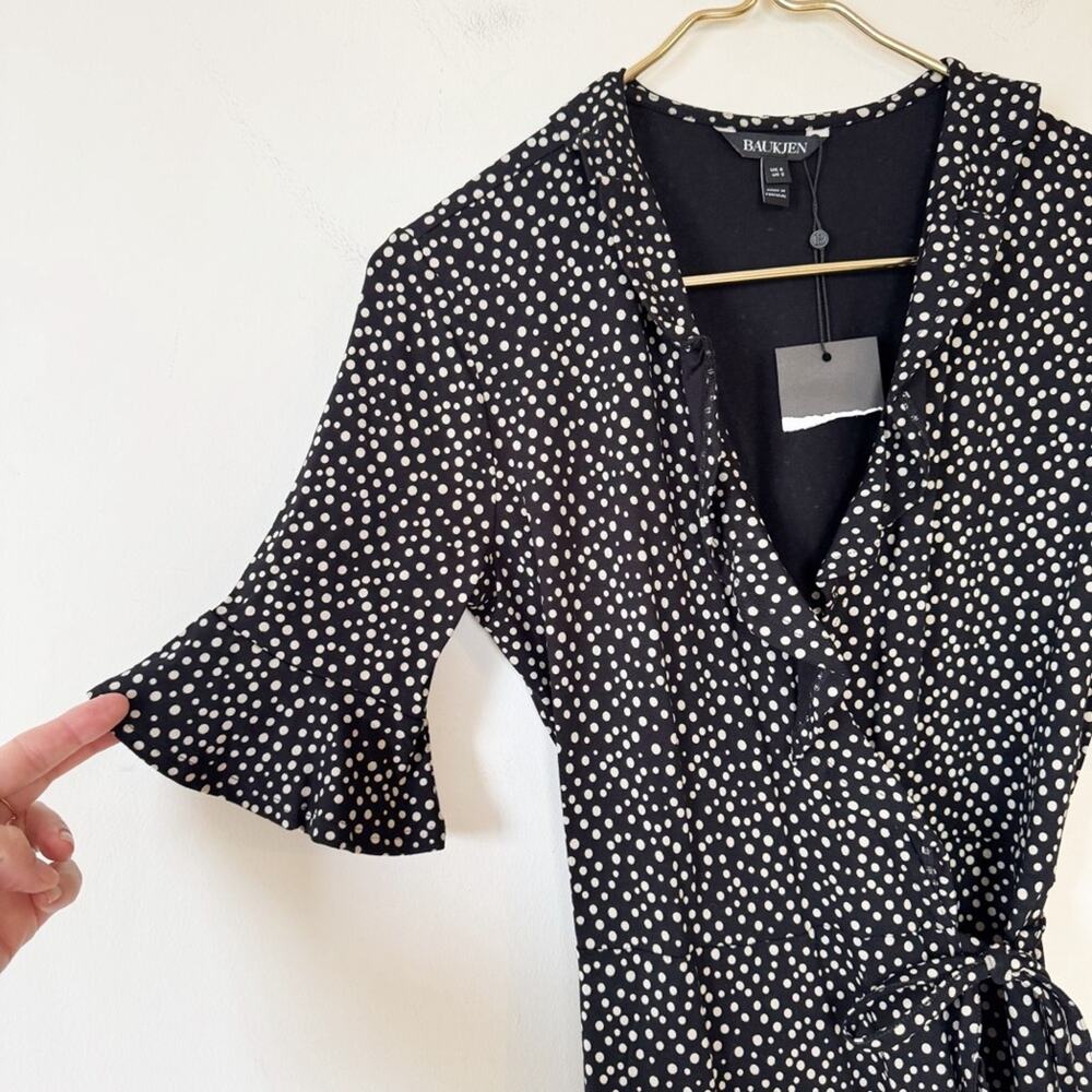 NWT Baukjen Black and White Polka Dot Martha Ruffle Wrap Midi Dress 2 XS - Picture 5 of 8